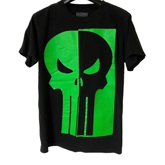 Marvel Black and Green Punisher Logo Graphic Shirt - Picture 1 of 9